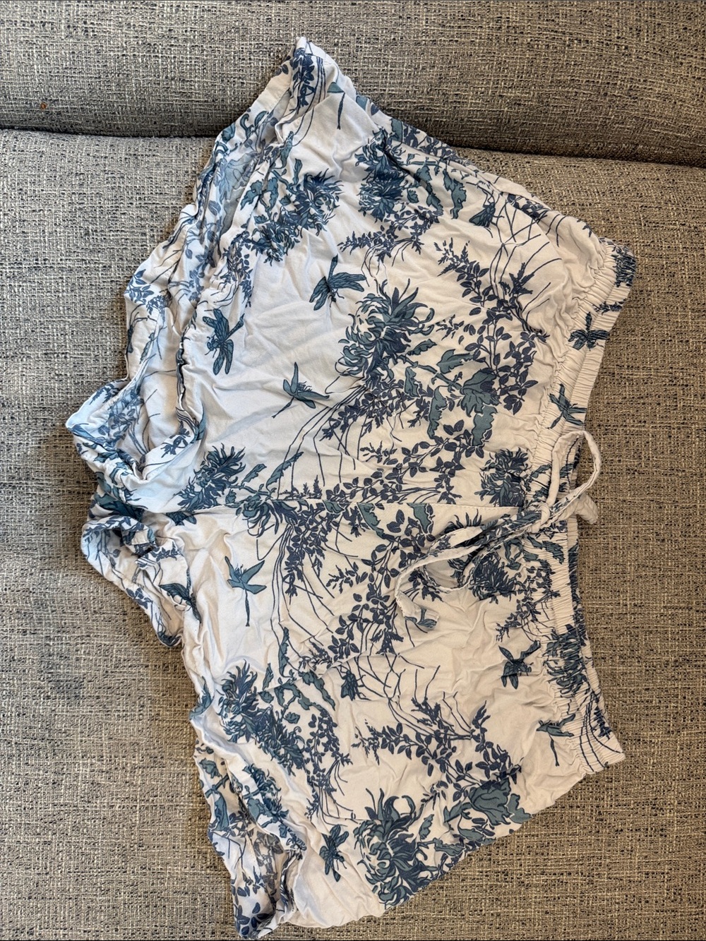 Women's Floral Print Sleep Shorts - Blue on White